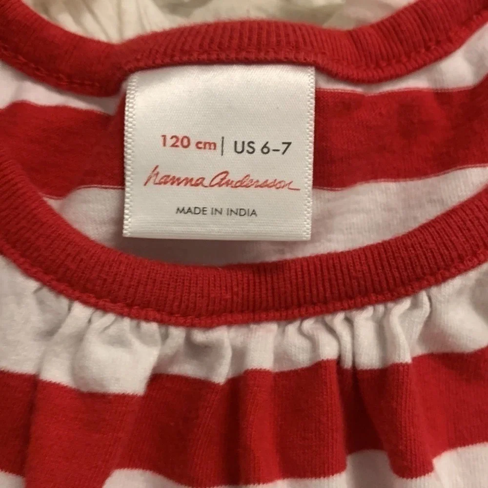 Hanna Andersson Girls Striped Dress Lot 2 Red Teal White Cotton Terry Size 6-7